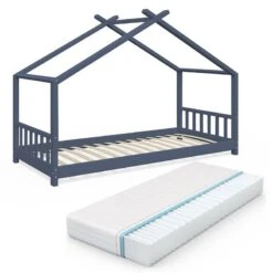 Lit Cabane Design Anthracite & Matelas
