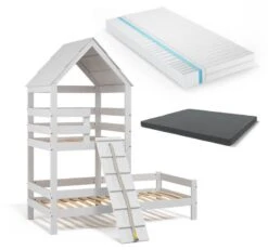 Lit Aire De Jeux Teddy Blanc, 2 Matelas